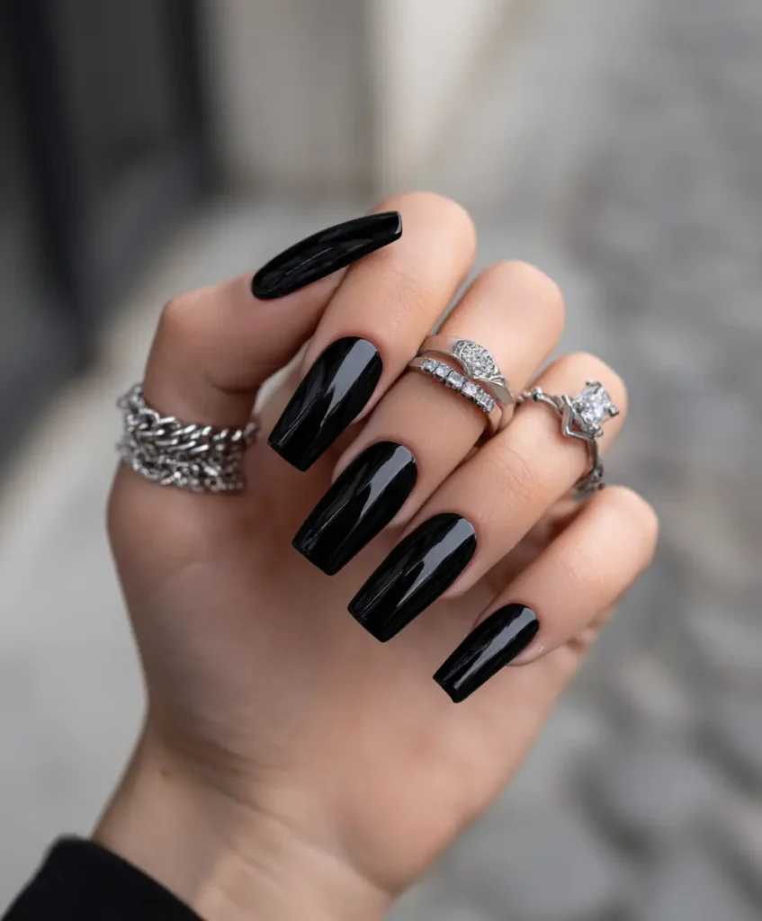Black Coffin-Shaped Nails
