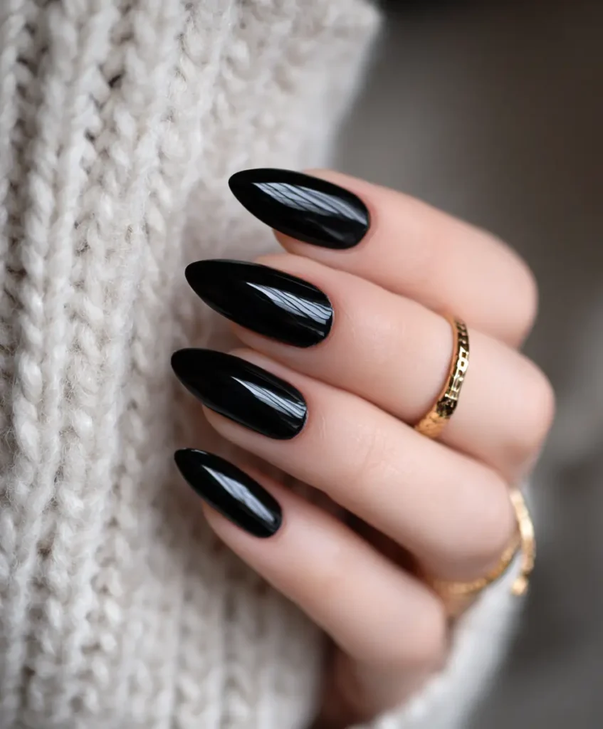 Black Tie Almond Nails