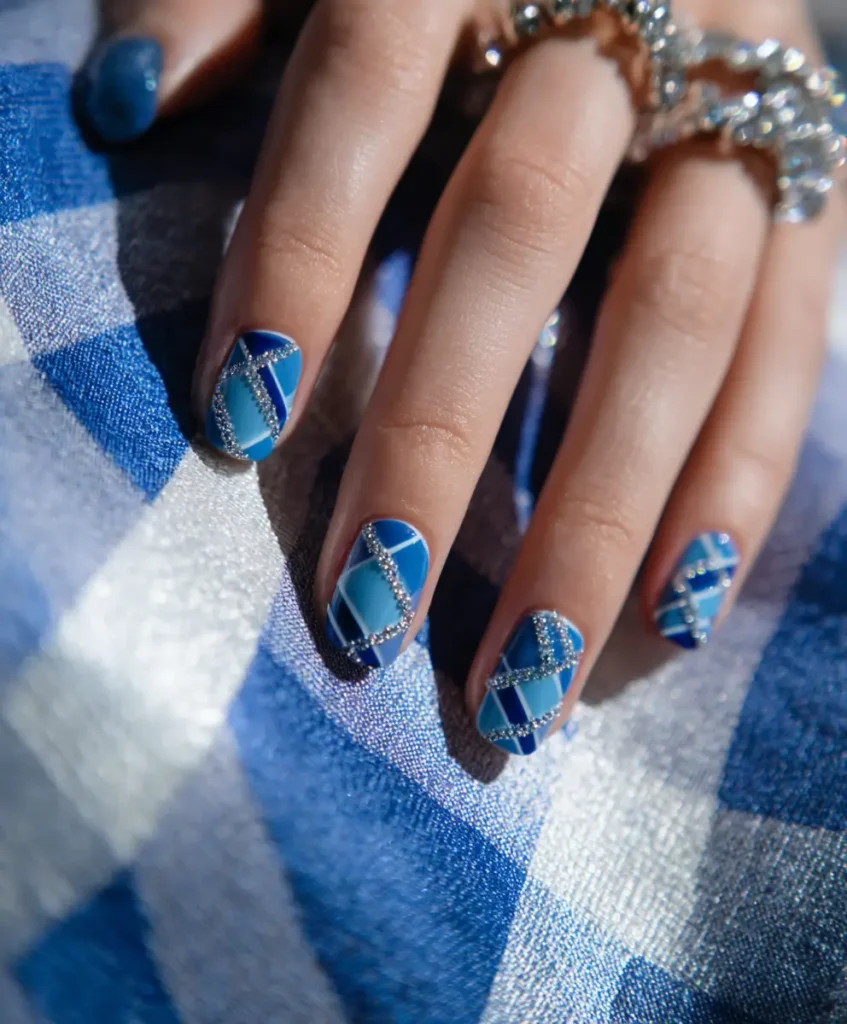 Blue Geometric Nails