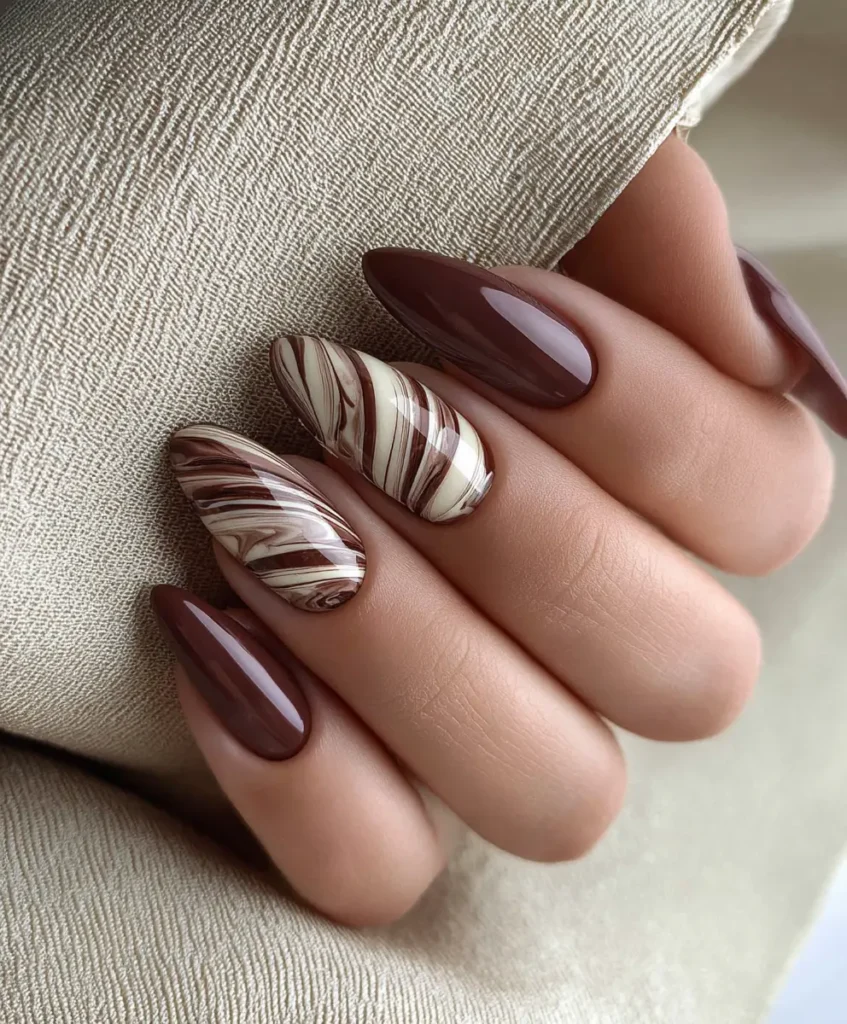 Cappuccino Swirl Almond Nails