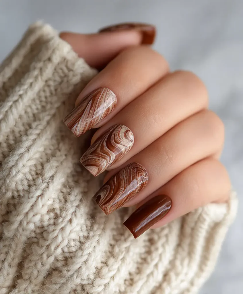 Caramel Swirl Nails