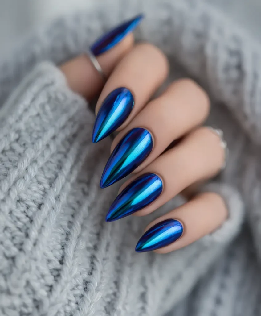 Chrome Blue Nails