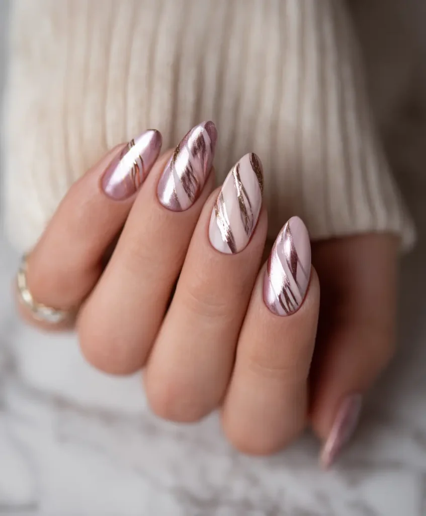 Chrome Swirl Almond Nails