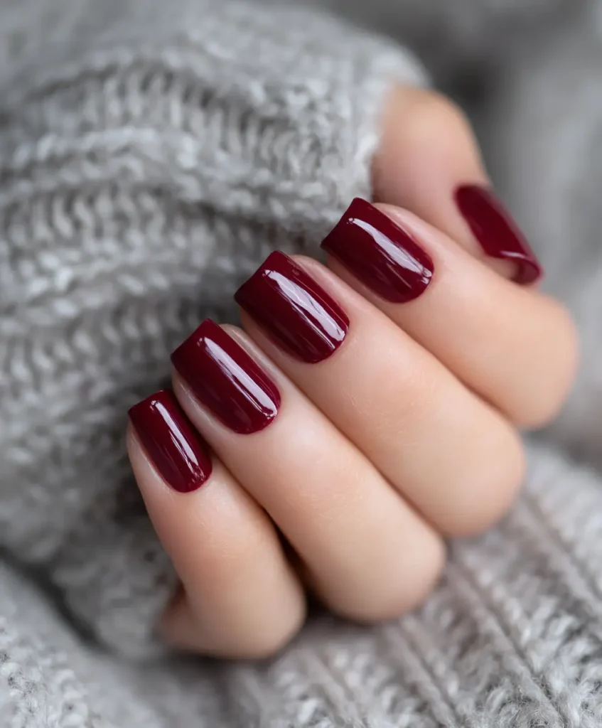 Deep Burgundy Gel Nails