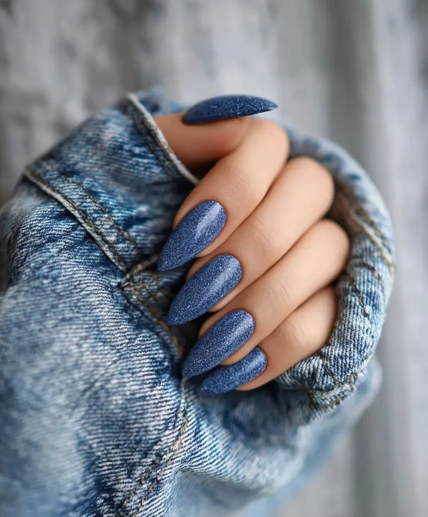 Denim-Inspired Almond Nails