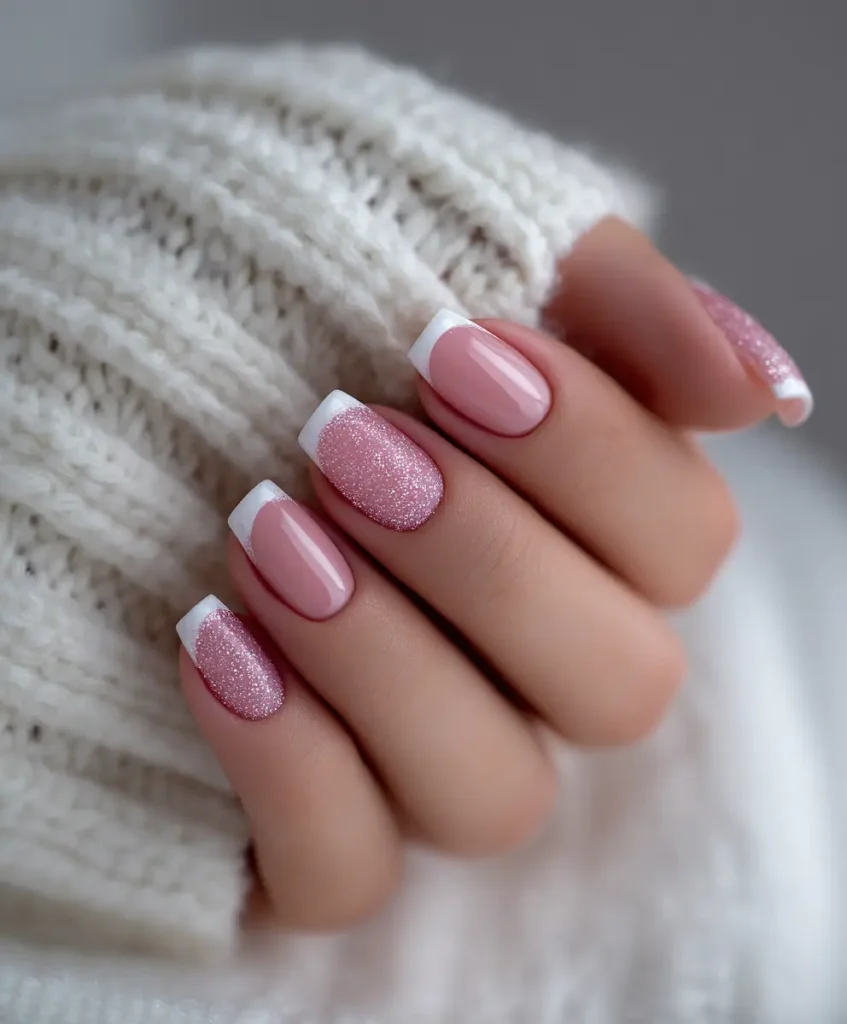  French with Glitter Tips