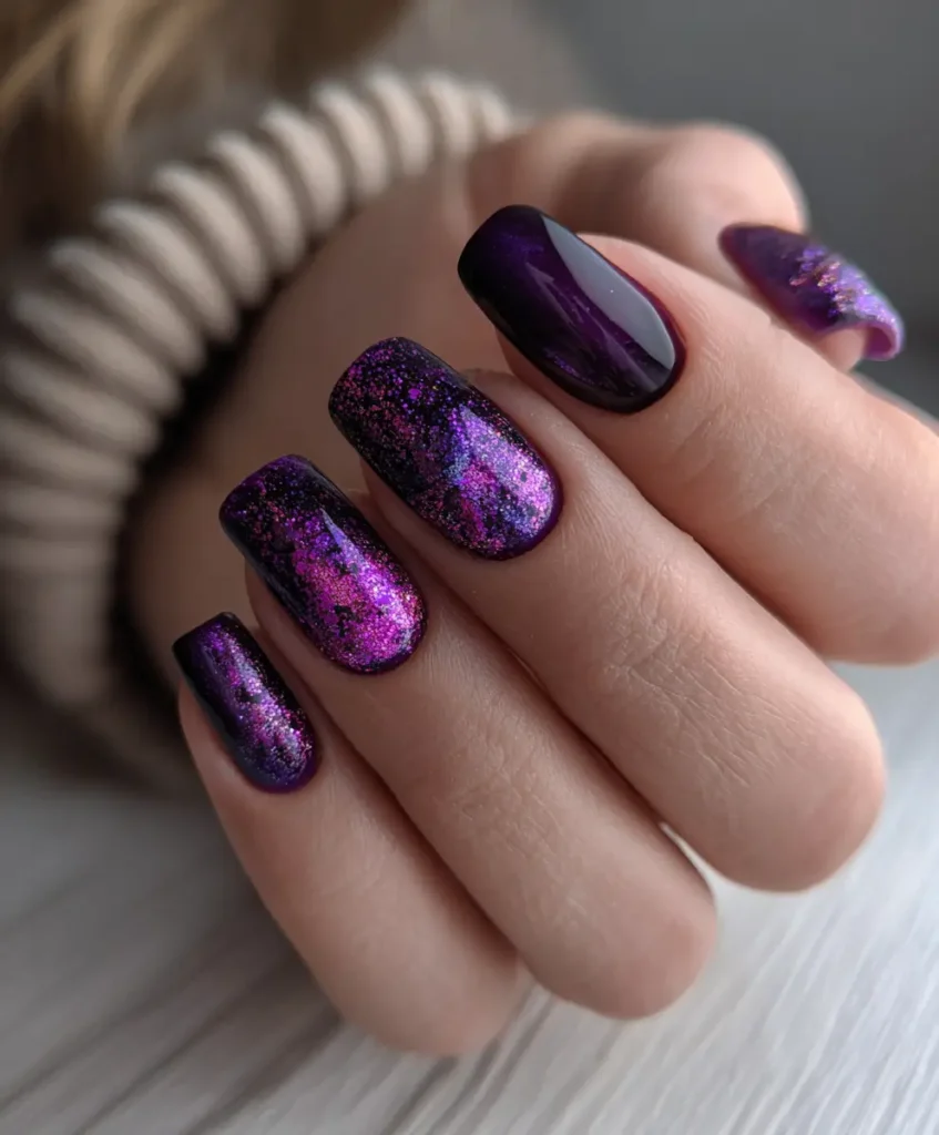 Galaxy-Inspired Purple Nails
