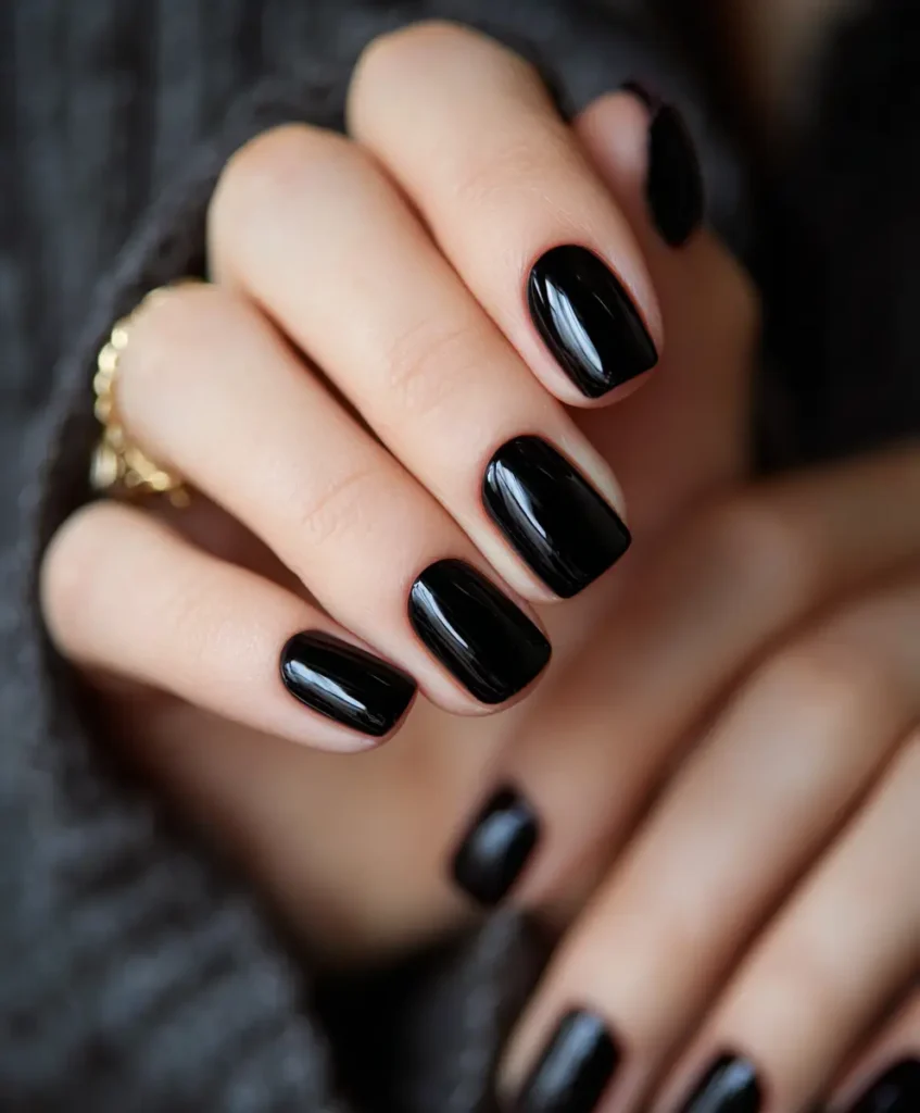 Glossy Black Gel Nails