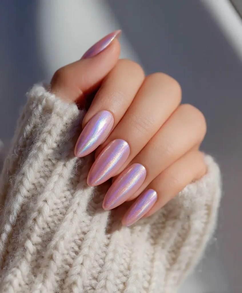 Iridescent Sheer Almond Nails