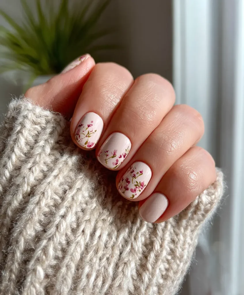Milk Bath Nails with Tiny Florals