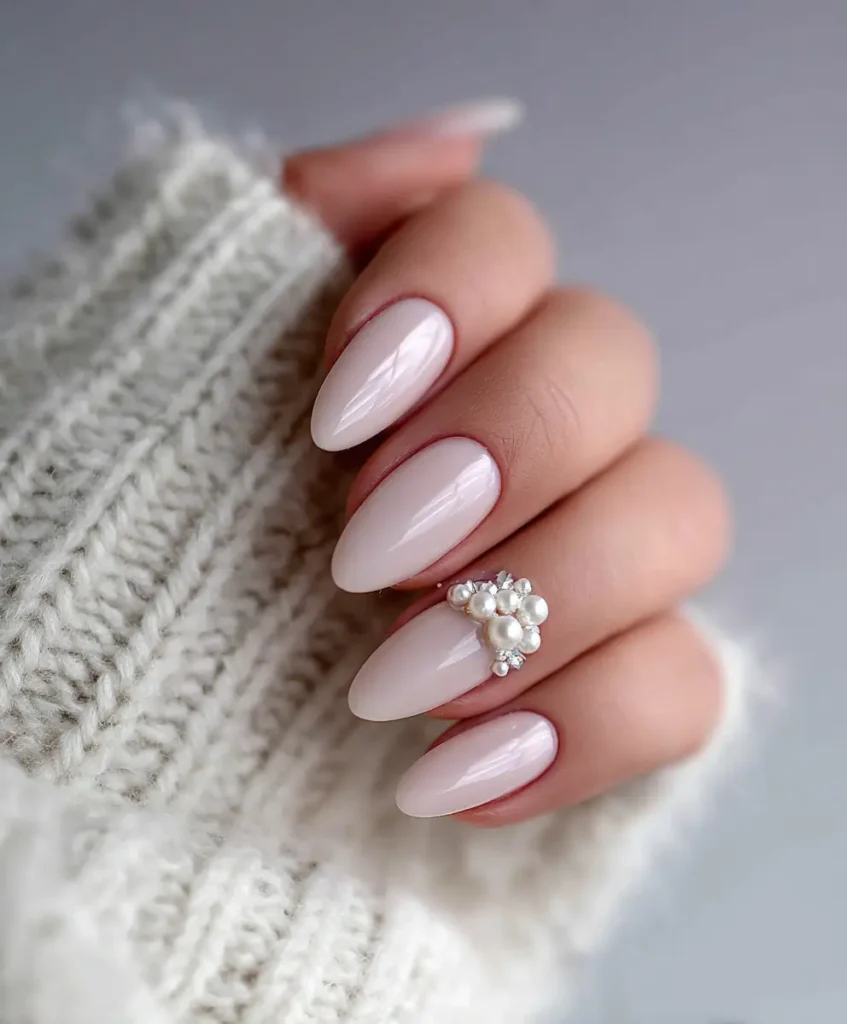 Pearl Accent Almond Nails