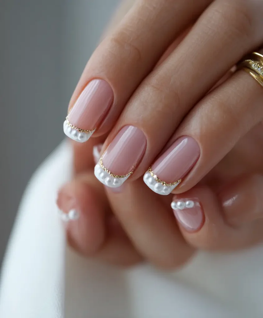Pearl-Embellished French Tips