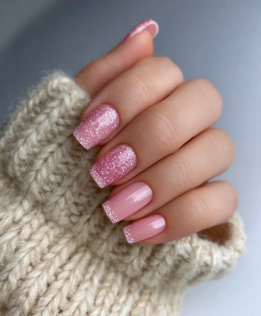Pink Glitter French Tips