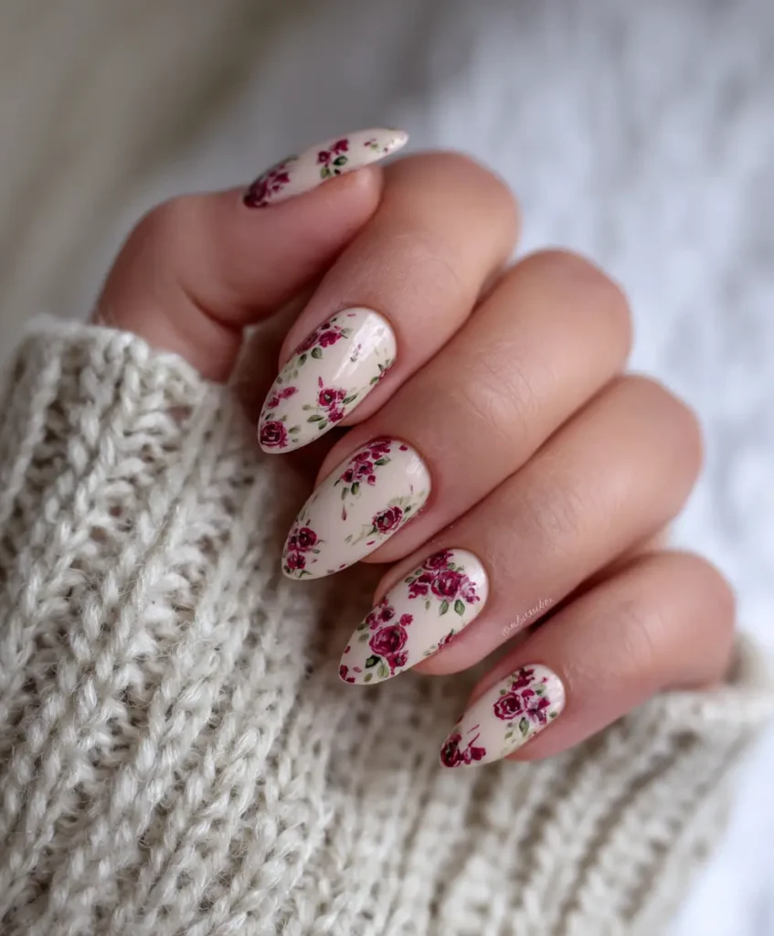 Pressed Floral Almond Nails