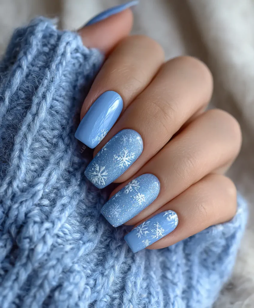 Seasonal Icy Blue Nails