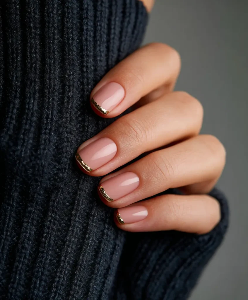Short French Tips with Metallic Accents