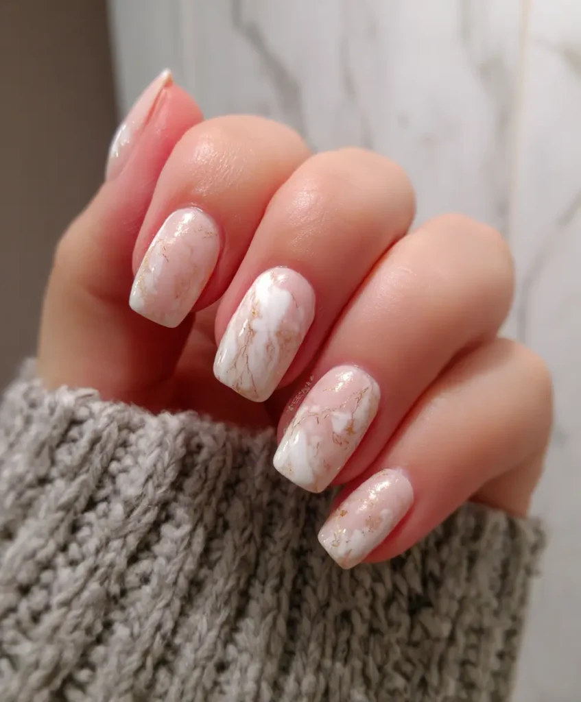 Squoval Marble Effect – Quiet Luxury