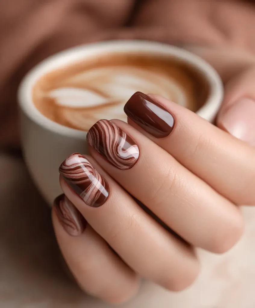 Swirled Coffee Art Nails