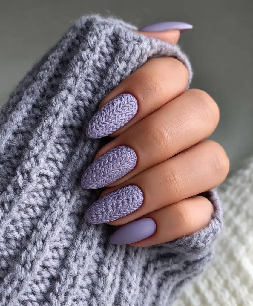  Textured Sweater Almond Nails