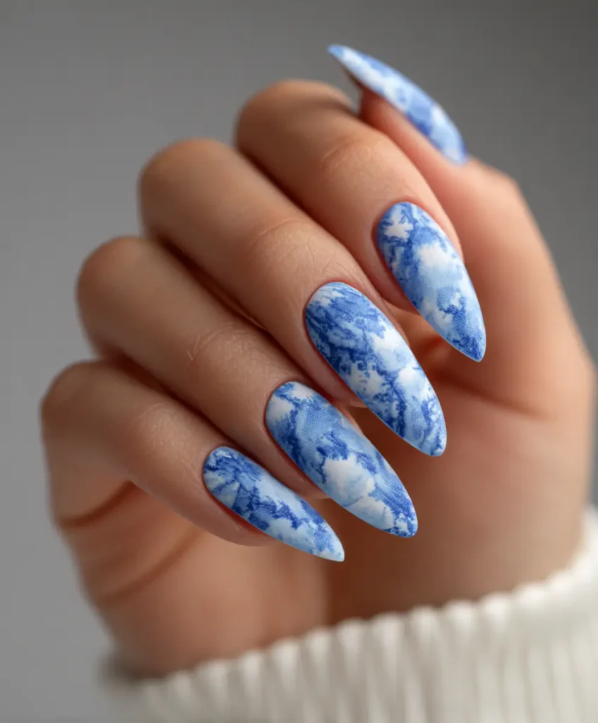 Tie-Dye Blue Nails