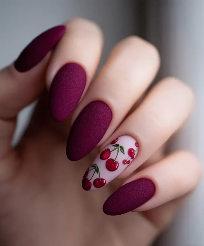 Matte Cherry Nails for Modern Minimalists