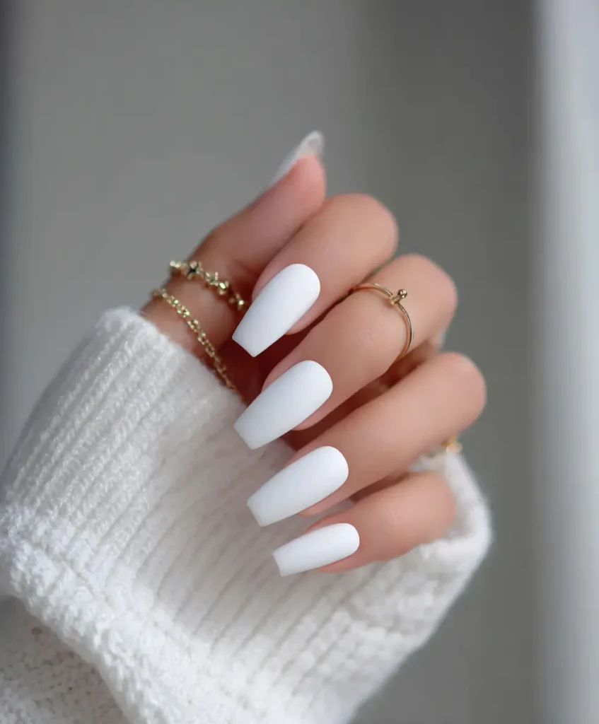 Matte White Coffin Nails