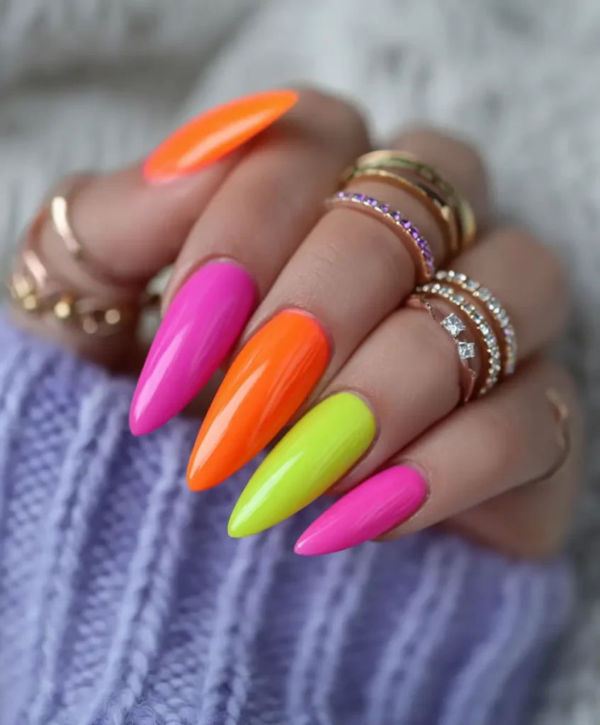 Neon Pop Stiletto Nails