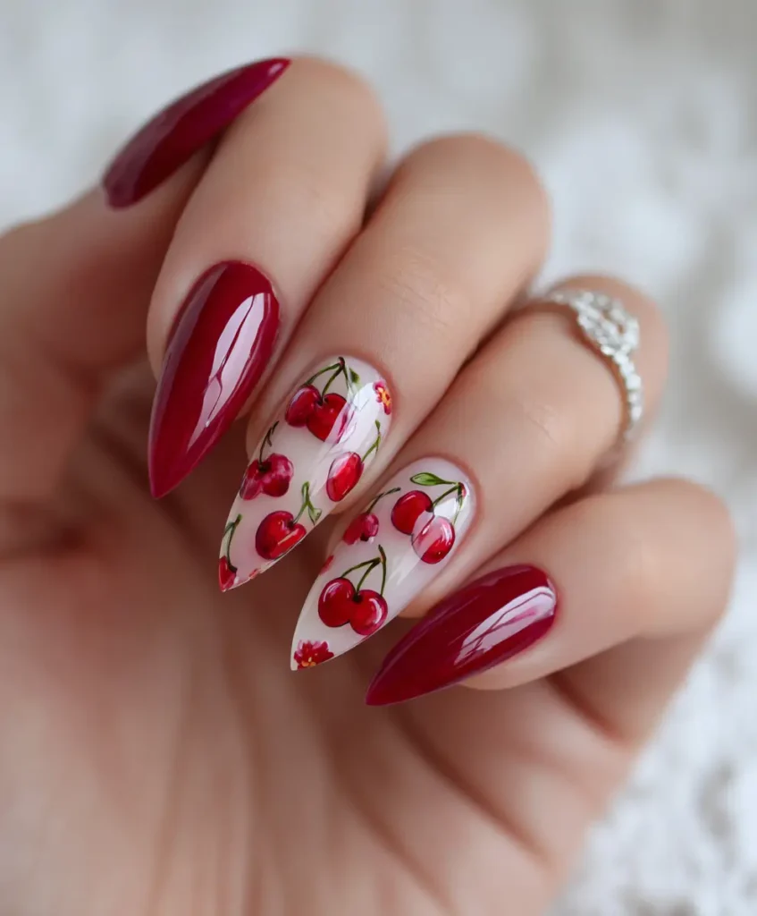 Transparent Jelly Cherry Nails